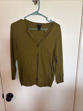 Ann Taylor Factory Olive Lightweight Button-Front Cardigan